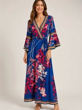 Flying Tomato Blue Maxi Faux Wrap Dress
